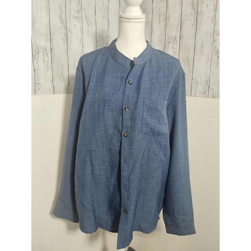 ConJuess Men's XXL Blue Mandarin Collar Shirt Kurta Inspired Ethnic Boho - Picture 6 of 6